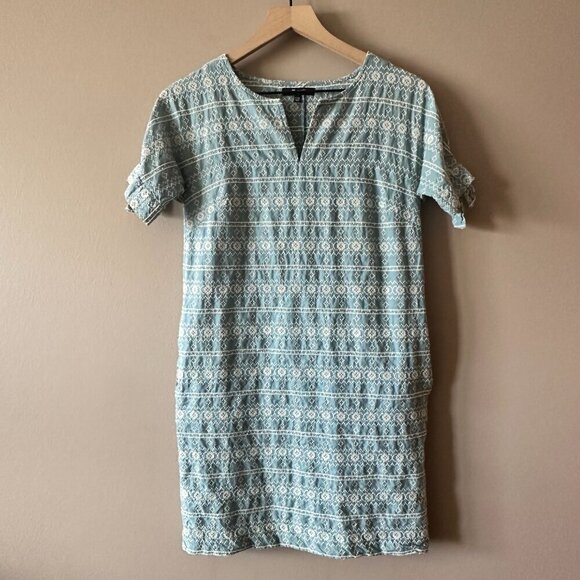 Women's XXS Madewell Blue Embroidered Tie-Sleeve Dress Mini Summer Dress - Picture 4 of 11